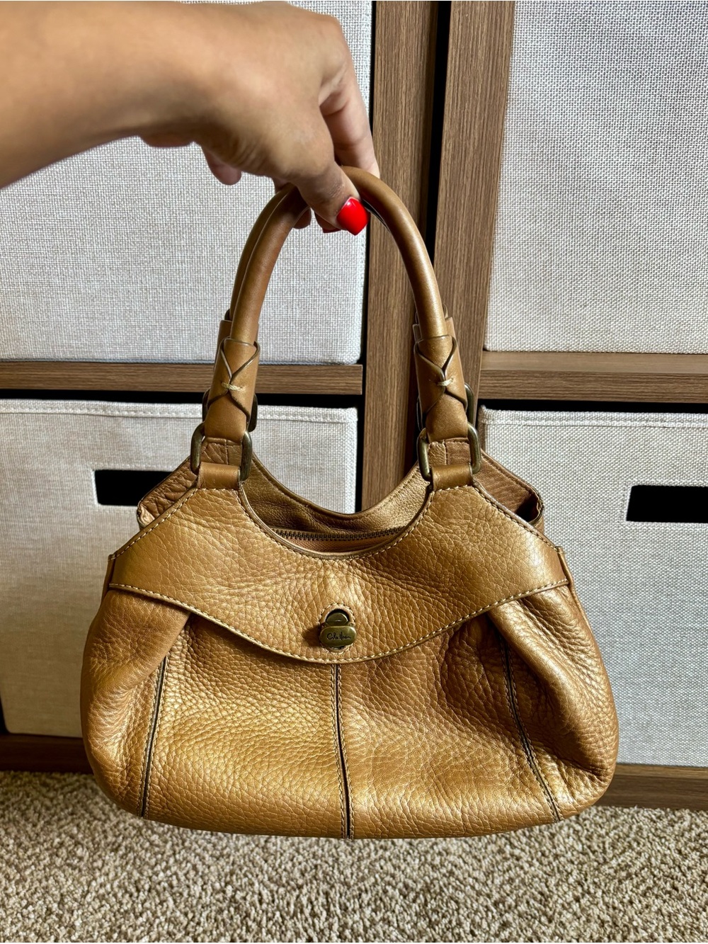 Vintage Style Cole Haan Tan Caramel Pebbled Soft Leather Shoulder Bag